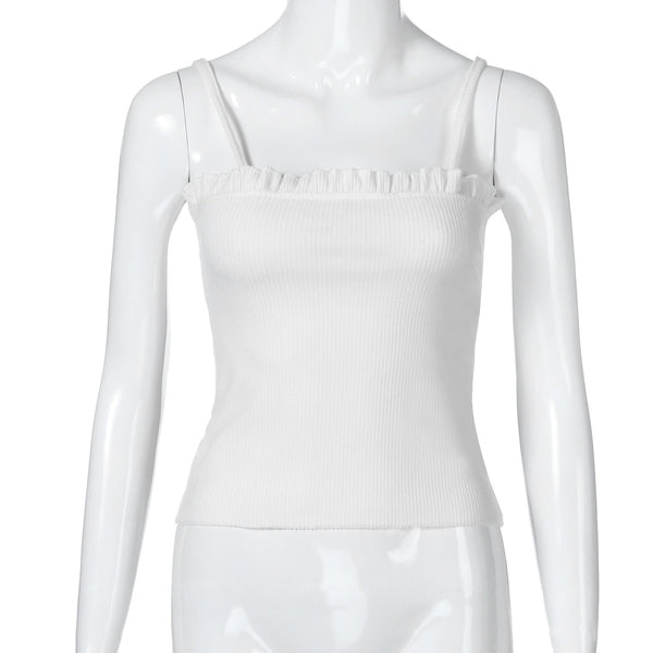 New Fashion 2022 sexy tops for women Summer Casual Sleeveless Ruffles Off Shoulder crop Halter Solid Tank Tops in White