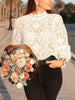 2023 Womens Lace Crochet Flower Blouses Ladies Cotton Casual Loose Long Sleeve Shirts female Hallow Out Tops