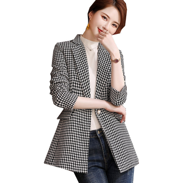 2023 Designer Ladies Blazer Jacket Women's Casual Black Coffee Plaid Size S-4XL Coat