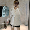 2022 Designer White Jacket Women Single Breasted Metal  Buttons Blazer With Belt Clothing