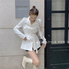 2022 Designer White Jacket Women Single Breasted Metal  Buttons Blazer With Belt Clothing