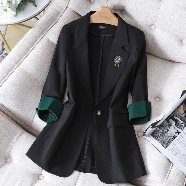 Blazer Coat Female Single-button Korean  Long Sleeve Solid Casual Elegant Professional Office Ladies Coat