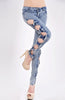 New Fashion Cool Vintage Ladies Sexy Hollow Casual Ripped Denim Jeggings Trouser side bow jeans