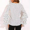 Dot Print Flare Sleeve Women Blusa O-Neck Long Sleeve Chiffon Shirts Ladies Tops Korean White Black Blouse