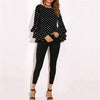 Dot Print Flare Sleeve Women Blusa O-Neck Long Sleeve Chiffon Shirts Ladies Tops Korean White Black Blouse