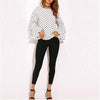 Dot Print Flare Sleeve Women Blusa O-Neck Long Sleeve Chiffon Shirts Ladies Tops Korean White Black Blouse