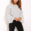 Dot Print Flare Sleeve Women Blusa O-Neck Long Sleeve Chiffon Shirts Ladies Tops Korean White Black Blouse