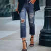 Female trousers Women Trendy Hole Curling Stretch High Waisted Denim Women Pants Full Length Denim Clothes