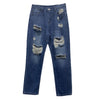 Female trousers Women Trendy Hole Curling Stretch High Waisted Denim Women Pants Full Length Denim Clothes