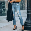 Female trousers Women Trendy Hole Curling Stretch High Waisted Denim Women Pants Full Length Denim Clothes