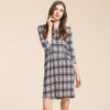 100% Silk Womens Dress O-Neck Sexy Grid Dress Casual Dress for Women