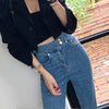 Split Bootleg Jeans For Woman High Waist Elastic Korean Denim Trousers Female Slim Wide Leg Pants Woman Blue Bottom