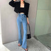 Split Bootleg Jeans For Woman High Waist Elastic Korean Denim Trousers Female Slim Wide Leg Pants Woman Blue Bottom