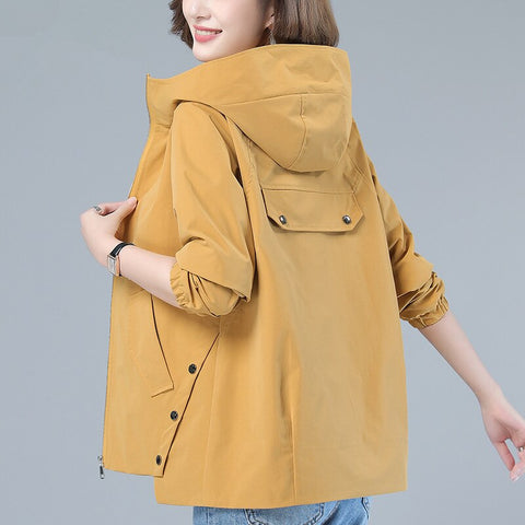 Spring Middle-Aged Plus Size Loose Short Jacket Women Hooded Casual Long Sleeve Windbreaker Female Tops 4XL H1210
