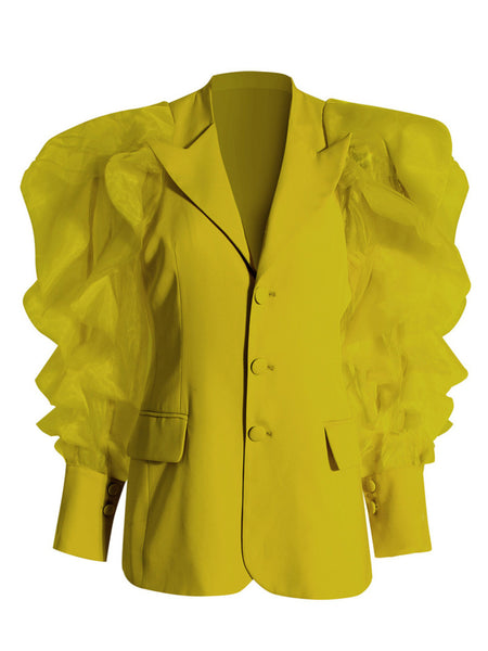Trend Blazer Female 2023 Spring Autumn Temperament Loose Lapel Long Sleeve Single-breasted Ruffles Coat Women