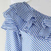 Wanita Striped Blouse Wanita Panjang Lengan Satu Bahu Ruffle Kemeja Longgar Blus Kasual Tops