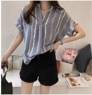 New Fashion Women Blouses 2022 Summer Plus Size Women Tops Striped Chiffon Women Blouse Shirt Blusas Feminias Blouses 0646 40