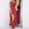 Women Boho Off shoulder High Waist Short Sleeve Maxi Dress Ladeis Summer Floral Beach Casual Long Sundress