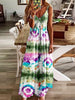 Women Casual Loose Strap Dress Sexy V-Neck Print Sleeveless Dress Summer Holiday Big Swing Beach Dresses Party