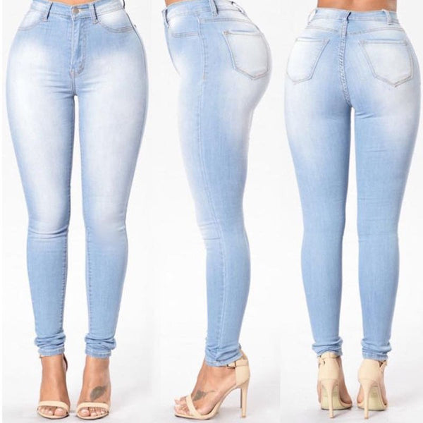 New Fashion Women Denim Skinny Jeggings High Waist Stretch Jeans Slim Pencil Trousers Plus Size