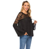 Women Lace Patchwork Long Sleeve Embroidery Floral Lace Drawstring Crochet Tee Shirt Tops Blouse