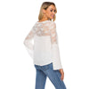 Women Lace Patchwork Long Sleeve Embroidery Floral Lace Drawstring Crochet Tee Shirt Tops Blouse