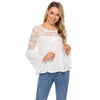 Women Lace Patchwork Long Sleeve Embroidery Floral Lace Drawstring Crochet Tee Shirt Tops Blouse