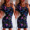 Women Ladies Bodycon Short Sleeve O neck Letter Printed Party Club Summer Short Mini Dress