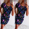 Women Ladies Bodycon Short Sleeve O neck Letter Printed Party Club Summer Short Mini Dress