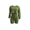 Women Ladies Summer Casual Long Sleeve T-shirt +Side Pocket Shorts 2pc Sets Black Gray Yellow Orange