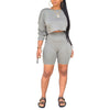 Women Ladies Summer Casual Long Sleeve T-shirt +Side Pocket Shorts 2pc Sets Black Gray Yellow Orange