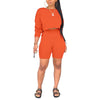 Women Ladies Summer Casual Long Sleeve T-shirt +Side Pocket Shorts 2pc Sets Black Gray Yellow Orange