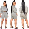 Women Ladies Summer Casual Long Sleeve T-shirt +Side Pocket Shorts 2pc Sets Black Gray Yellow Orange