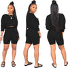 Women Ladies Summer Casual Long Sleeve T-shirt +Side Pocket Shorts 2pc Sets Black Gray Yellow Orange