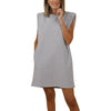 Women Ladies Summer Casual Sleeveless Striped Dress Female Loose Shoulder Pad Dress with Pockets Gray White Black