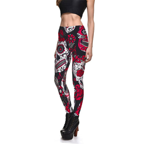 New Fashion Women Leggings Fitness 3D Skull&flower Leggings Digital Print Pant Trousers Stretch Legging For Woman Plus Size 4XL