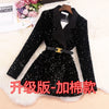 Women Shiny Double-breasted Sequins Suit Jacket Female Cotton Coat Black Slim Fit Blazers Fall Clothes with Belt