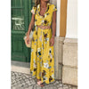 Women's Bohemian Lapel Flower Print Button Long Dress Casual Loose Dress (With Belt) Sizes S-2XL
