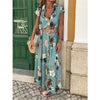 Women's Bohemian Lapel Flower Print Button Long Dress Casual Loose Dress (With Belt) Sizes S-2XL