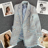 Female Casual Blazer Spring Autumn Double Breasted Design Suit Jacket Office Professional Women's Outerwear Lake Blue 4XL