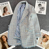 Female Casual Blazer Spring Autumn Double Breasted Design Suit Jacket Office Professional Women's Outerwear Lake Blue 4XL