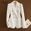 Female Casual Blazer Spring Autumn Double-Breasted Gold Line Suit Jacket Design Sense Office Professional Women's Clothing