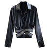 Female Sexy Crop Top Women Elegant Drill Satin Long Sleeve Shirt Woman Blouses Ladies Blusas Mujer De Moda Basic Shirts