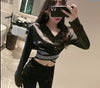 Female Sexy Crop Top Women Elegant Drill Satin Long Sleeve Shirt Woman Blouses Ladies Blusas Mujer De Moda Basic Shirts