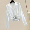 Female Sexy Crop Top Women Elegant Drill Satin Long Sleeve Shirt Woman Blouses Ladies Blusas Mujer De Moda Basic Shirts