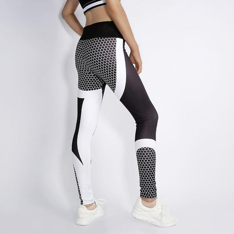 New Fitness Leggings Women Sporting Printed Workout Leggings For Women Elastic Trousers Slim Black White Pants Fitness Legging