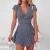 Floral Print Mini Summer Dress For Women 2023 Short Sleeve Sexy Wrap V Neck High Waist Slim Fit Mini Dresses Sundress Femme