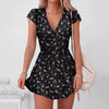 Floral Print Mini Summer Dress For Women 2023 Short Sleeve Sexy Wrap V Neck High Waist Slim Fit Mini Dresses Sundress Femme