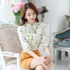 Floral Shirts Sales Women Blouses Slim Three Qurter Lantern Sleeve Bow Tied Casual Camisa S-3XL