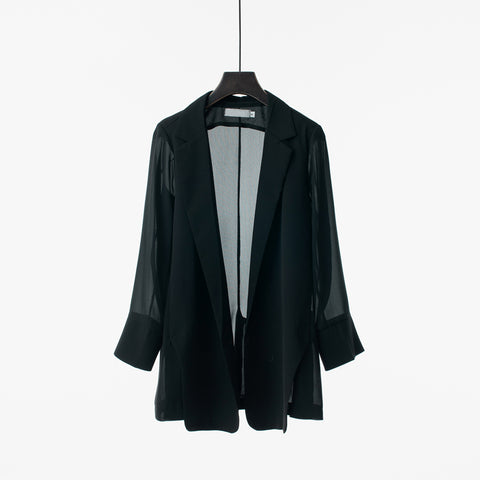 New Formal Solid Chiffon Blazer Women Office Wear Notched Blazer Summer Open Front Slim Thin Outerwears Casaco Female Tops Mw334